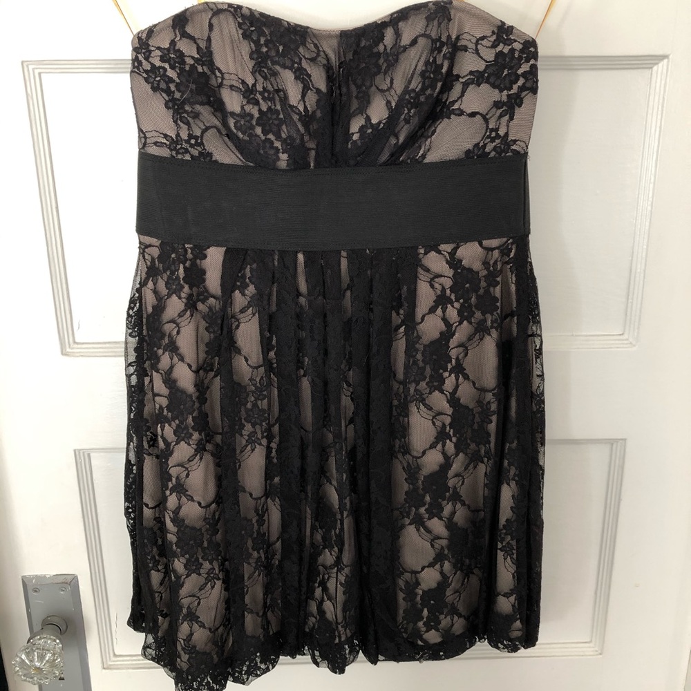 Black strapless mini dress